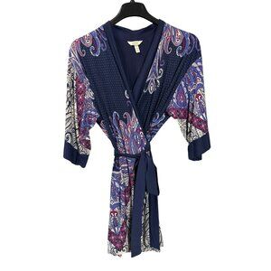 Soma Swing Sleep Womens Robe Paisley Print Multicolor Wrap Tie Waist Size S/M